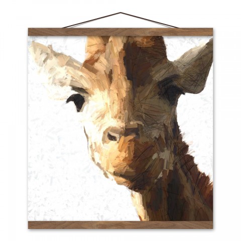 Abstract Painted Giraffe 16x16 Teak Hanging Canvas