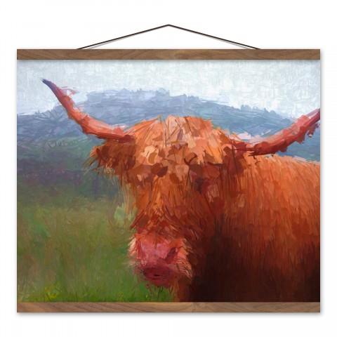Abstract Hairy Cow 20x16 Teak Hanging Canvas