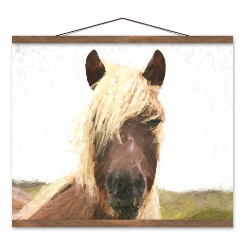 Painted Brown Emo Horse 20x16 Teak Hanging Canvas