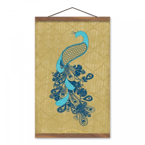 Regal Peacock Pattern 12x18 Teak Hanging Canvas