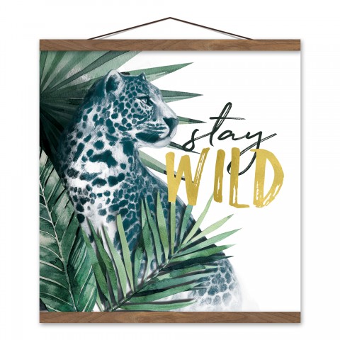 Leopard Stay Wild  16x16 Teak Hanging Canvas