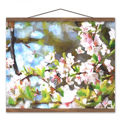 Sketchy Paint Blooms 16x20 Teak Hanging Canvas