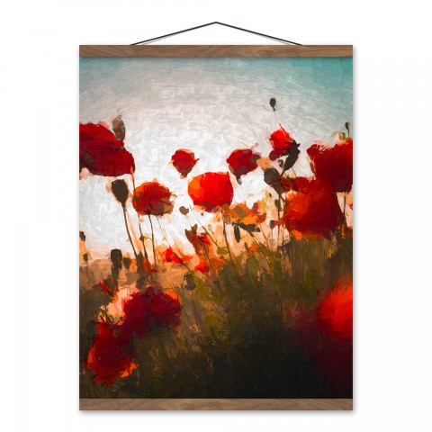 Warm Flower Field 20x16 Teak Hanging Canvas