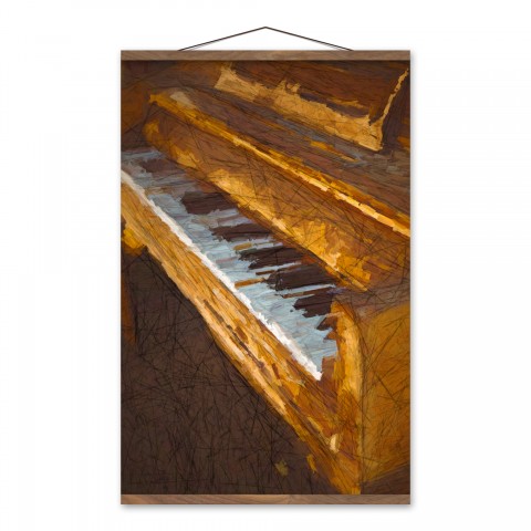 Golden Sketch Piano 20x30 Teak Hanging Canvas