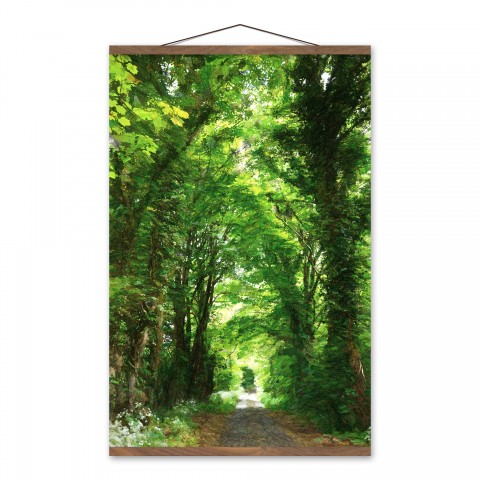 Green Forest Path Bright 20x30 Teak Hanging Canvas