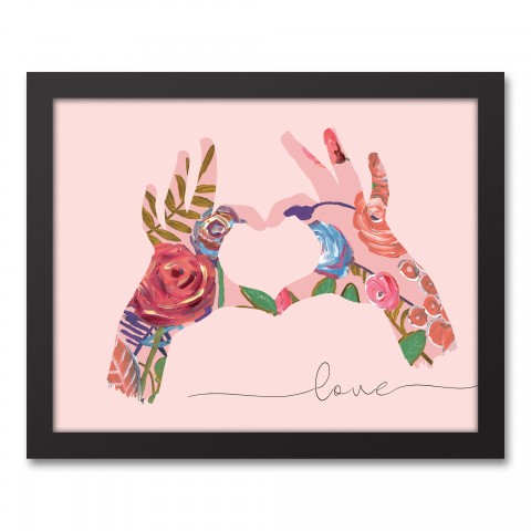 Heart Hand Flowers 14x11 Black Framed Canvas