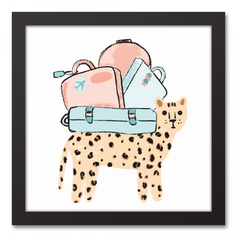 Leopard With Luggage 12x12 Black Framed Canvas