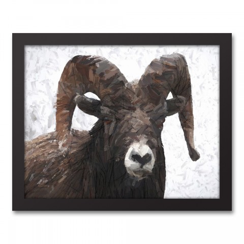 Painted Dark Ram 14x11 Black Framed Canvas