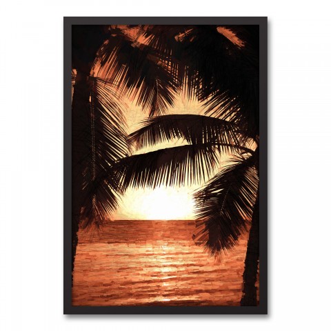 Orange Sunset Palms 20x30 Black Framed Canvas