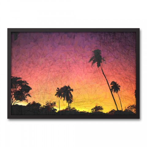 Rainbow Palm Paint 30x20 Black Framed Canvas