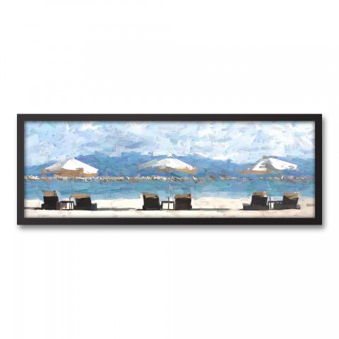 Three Chairs Umbrellas 36x12 Black Framed Canvas