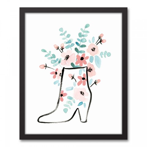 Boots With Flowers 16x20 Black Framed Canvas