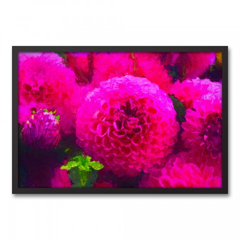 Bright Pink Pom Flowers 30x20 Black Framed Canvas