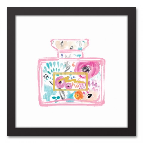 Floral Perfume Bottle  12x12 Black Framed Canvas