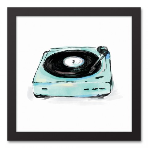 Teal Turntable 12x12 Black Framed Canvas