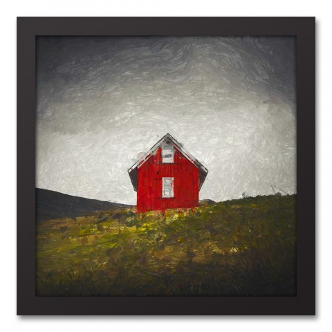 Red Cabin Dark Vignette 12x12 Black Framed Canvas