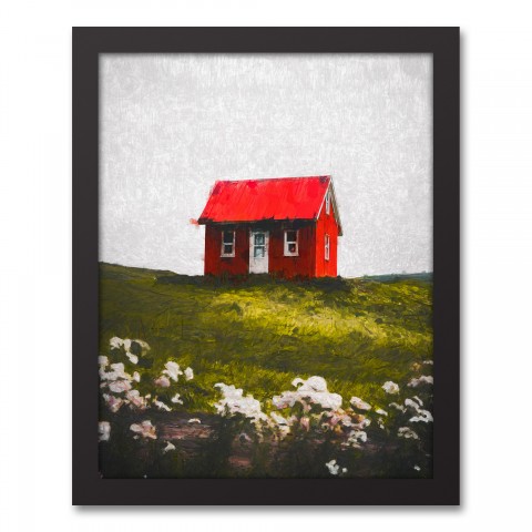 Red House White Flower 11x14 Black Framed Canvas