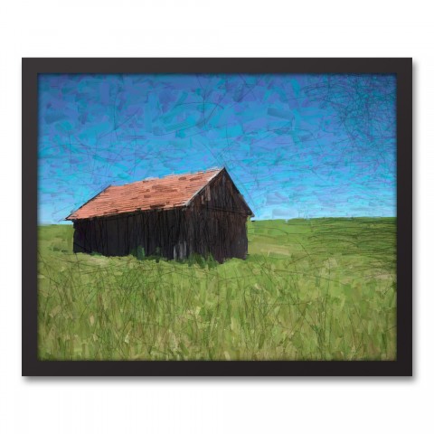 Dark Barn In Field 20x16 Black Framed Canvas