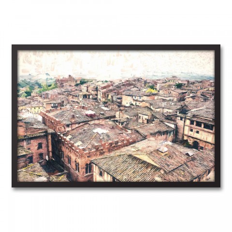 European Rooftops 30x20 Black Framed Canvas