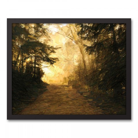 Golden Walking Path 20x16 Black Framed Canvas
