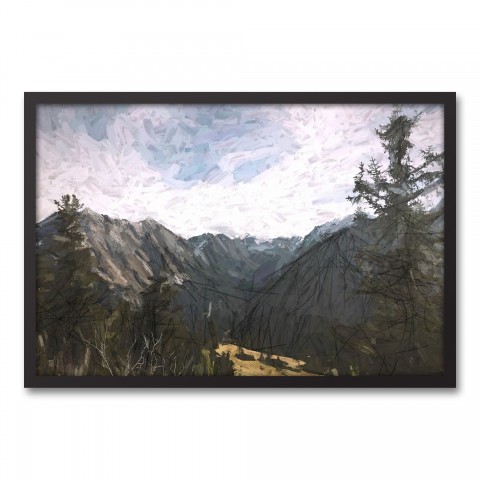 Gray Mountains 30x20 Black Framed Canvas