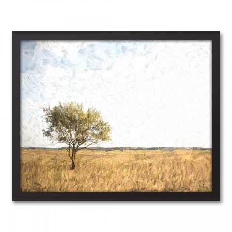 Lone Tree In Field 20x16 Black Framed Canvas