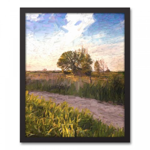 Green Path Lone Tree 16x20 Black Framed Canvas