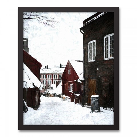 Snowy Small Town Dark 16x20 Black Framed Canvas
