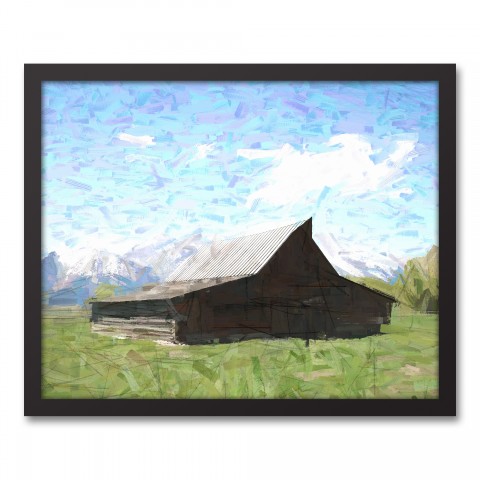 Dark Cabin Mountainside 20x16 Black Framed Canvas