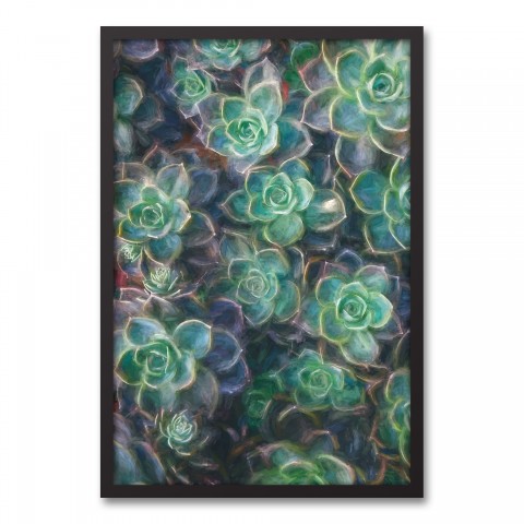 Glowing Succulents Paint 20x30 Black Framed Canvas