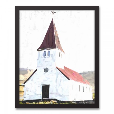 White Simple Church 16x20 Black Framed Canvas