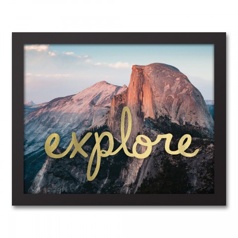 Explore Gold Script 14x11 Black Framed Canvas