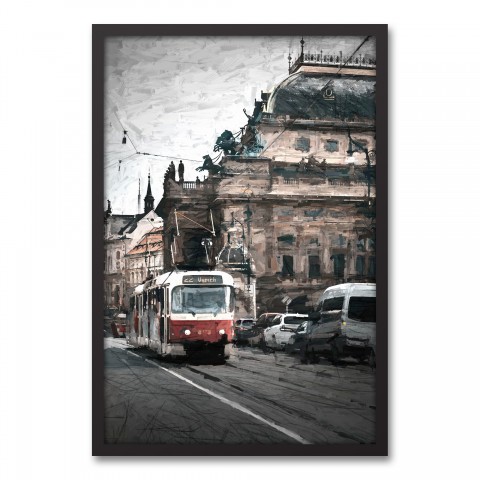 Gray City Bus 20x30 Black Framed Canvas