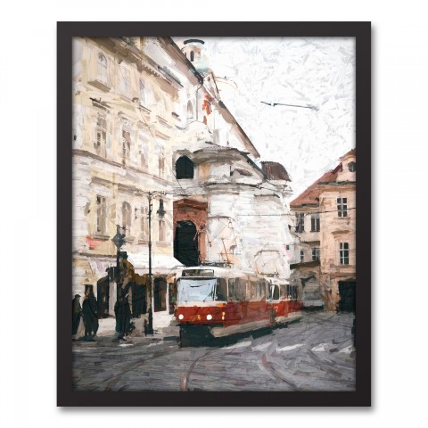 European Bus Stop 16x20 Black Framed Canvas