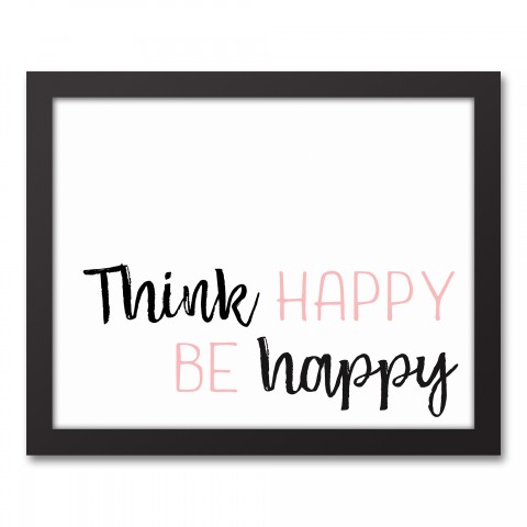 Think Happy Be Happy 14x11 Black Framed Canvas