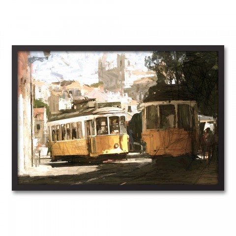 Yellow Railcars 30x20 Black Framed Canvas