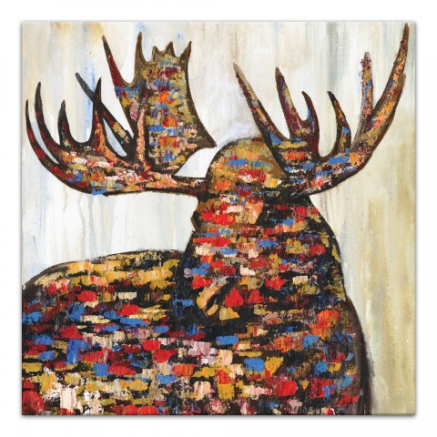 Crazy Painted Moose Colors 24x24 Canvas Wall Art