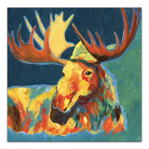 Psychadelic Painted Moose 24x24 Canvas Wall Art