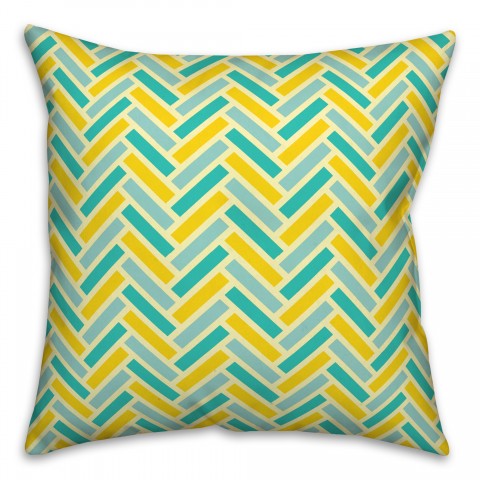 Yellow Blue Herringbone 18x18 Spun Poly Pillow