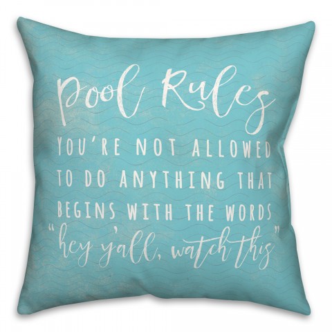 Pool Rules Waves 18x18 Spun Poly Pillow