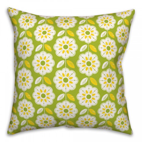 Retro Flowers Lemon Lime 18x18 Spun Poly Pillow