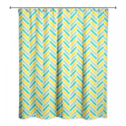 Yellow Blue Herringbone 71x74 Shower Curtain