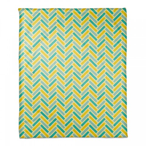 Yellow Blue Herringbone 50x60 Coral Fleece Blanket