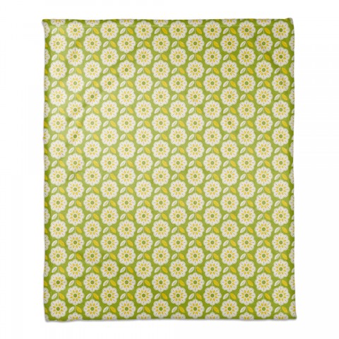 Retro Flowers Lemon 50x60 Coral Fleece Blanket