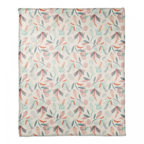 Linear Abstract Floral 50x60 Coral Fleece Blanket