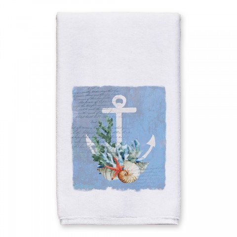 White Anchor on Navy Tea Towel