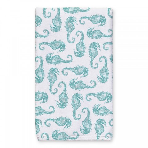 Watercolor Seahorse  Teal Tea Towel