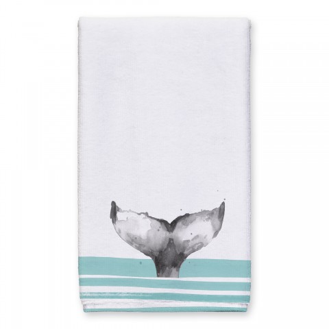 Whale Tail Stripes Teal Tea Towel