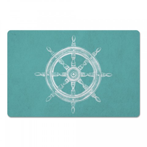 Boat Wheel On Teal Textiles
