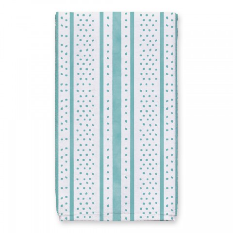 Watercolor Stripes Polka Dots Teal Tea Towel